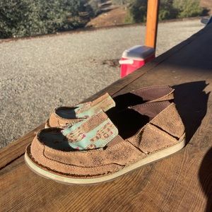 Bronze, turquoise Ariat slip on shoe